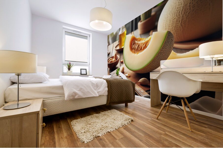 177 Fresh of whole and sliced orange melon or can Mural print