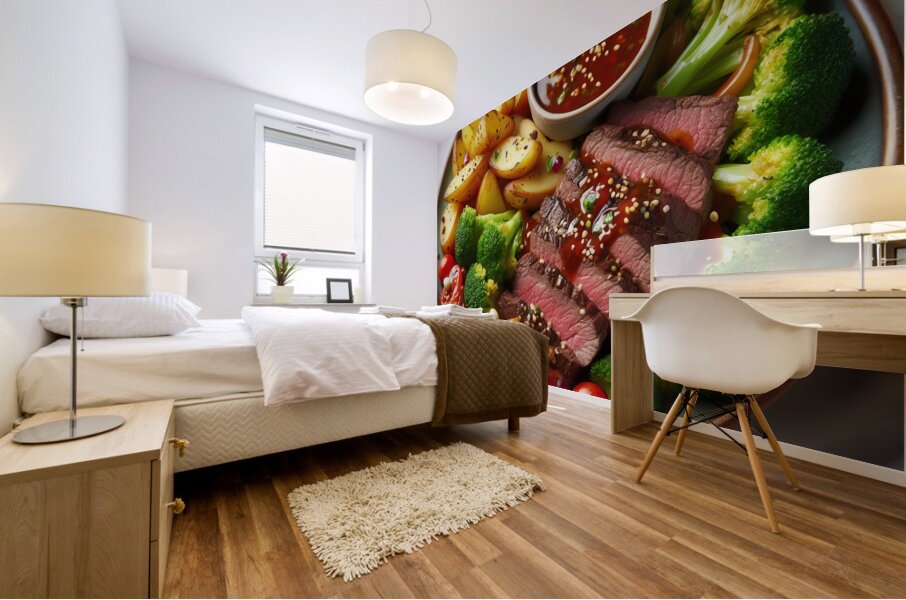 150 A plate of beef and broccoli potatoes with sa Mural print