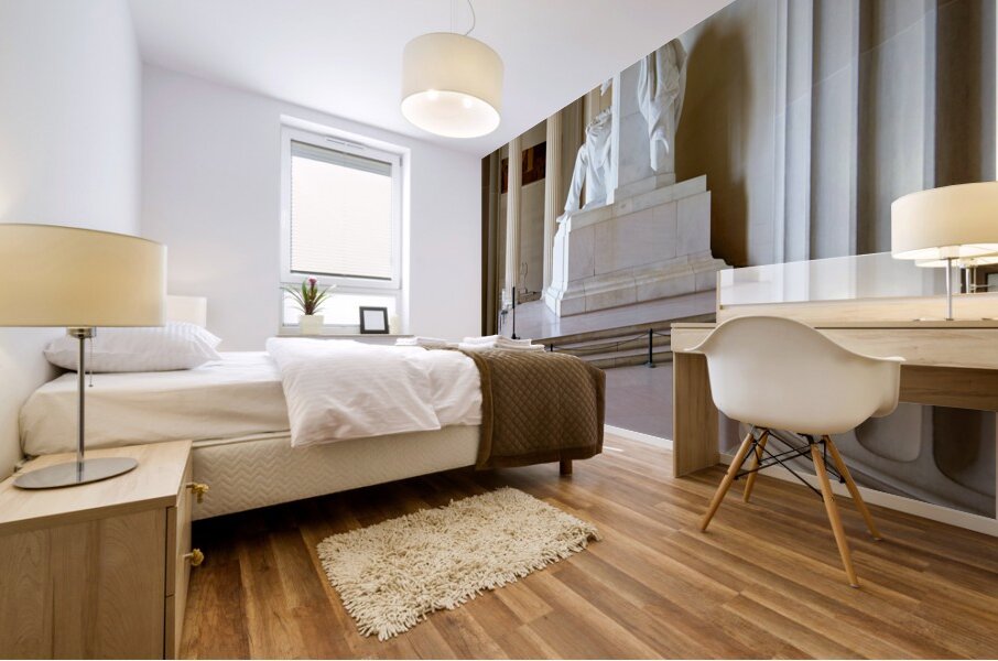 The marble statue of Abraham Lincoln inside the Lincoln Memorial. Washington D.C. Mural print