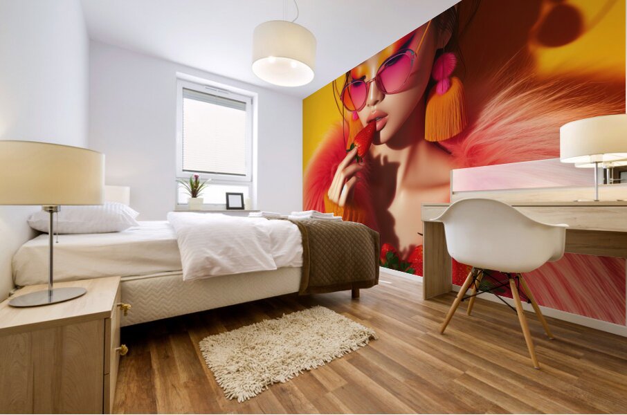 330 Young model in a vibrant colored suit eating Mural print