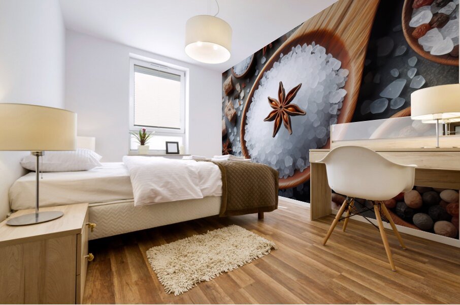 320 Sea ​​salt in wooden spoon top view Mural print