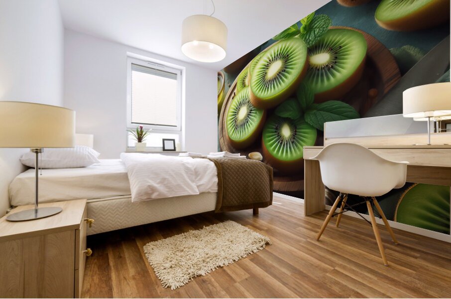 404 green slices of kiwi . background or wallpape Mural print