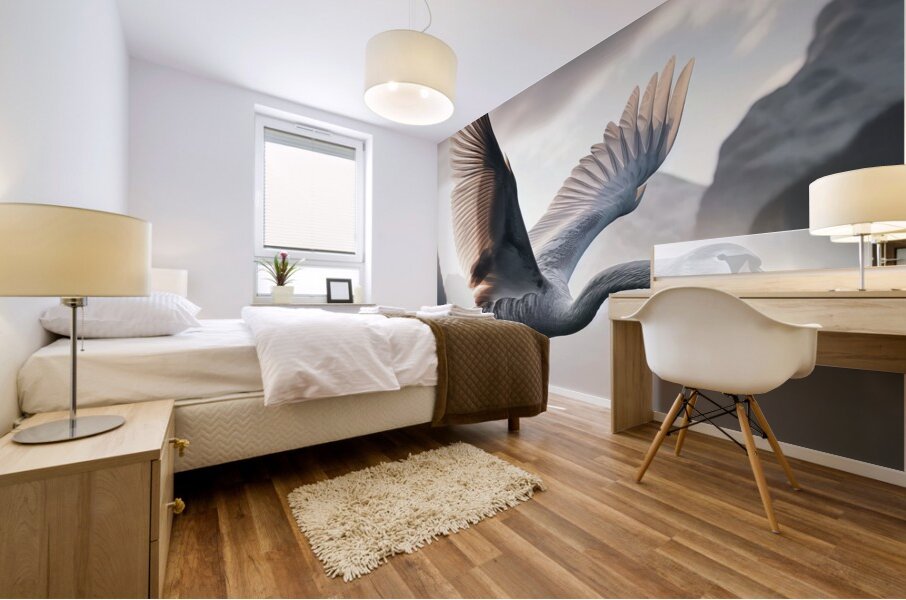 424 A grey swan Flying Through the Air With Its W Mural print
