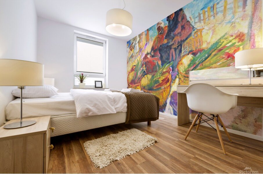 Sellers in village market Mural print