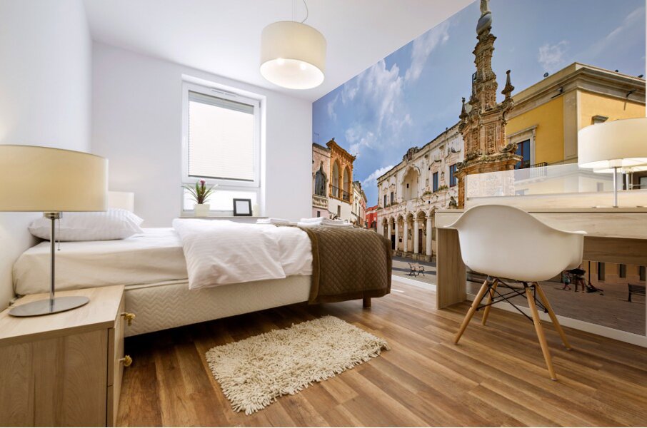 Salento. Apulia Puglia Italy. Nardò. Salandra square. 18th century column Mural print