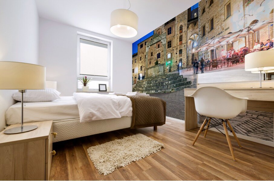 San Gimignano. Tuscany. Italy. Piazza della Cisterna at sunset Mural print