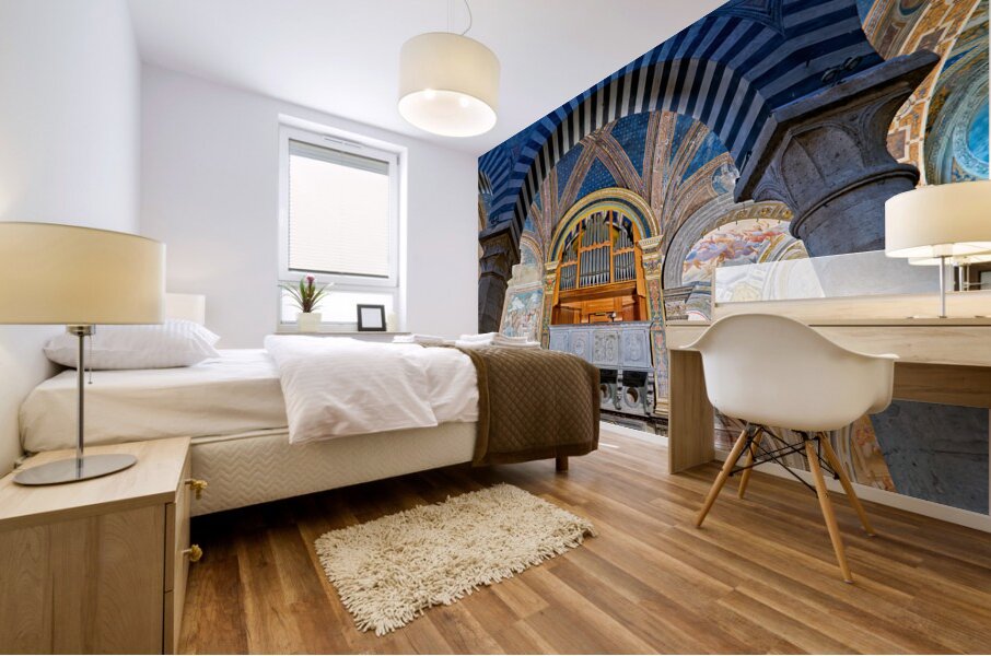 San Gimignano. Tuscany. Italy. The interior of the Collegiata di Santa Maria Assunta. Duomo Cathedral Mural print