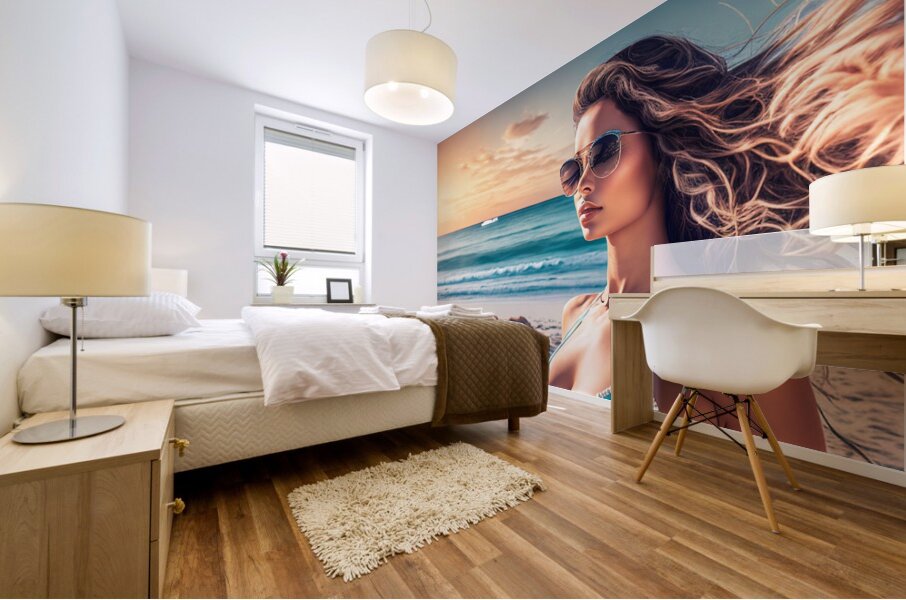 girl at beach Mural print