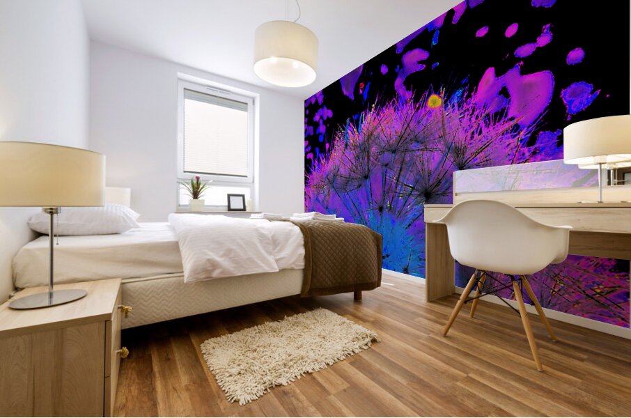 Abstract Neon Dandelion Seeds Close Up Mural print