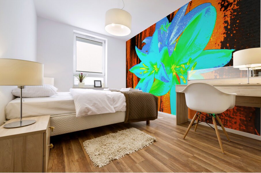 Abstract Vibrant Neon  Trio of Lilies Mural print