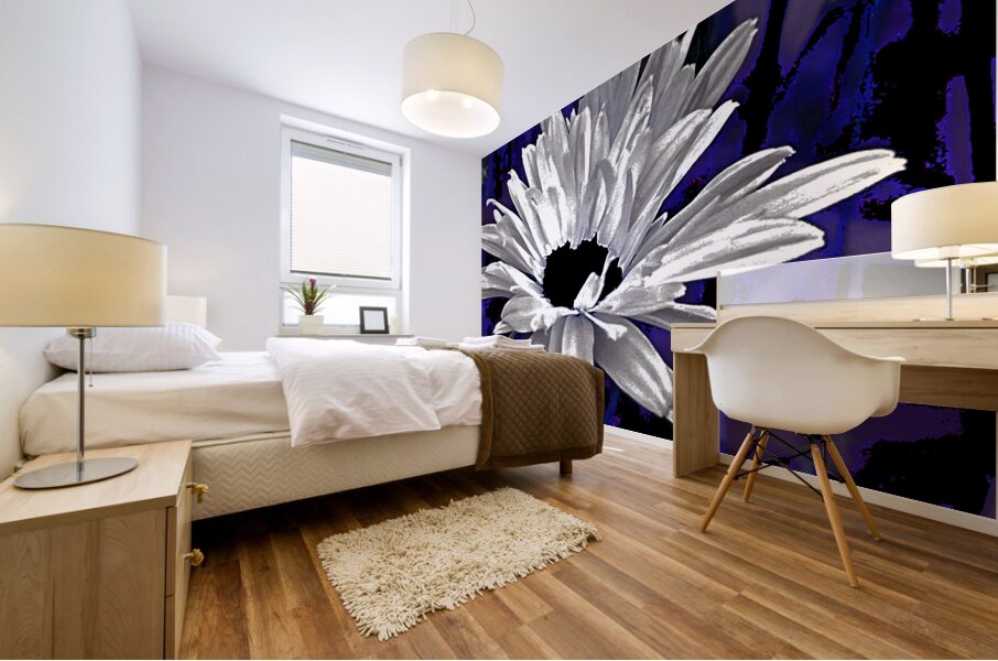 Abstract Daisy Flower on a Dark Background Mural print