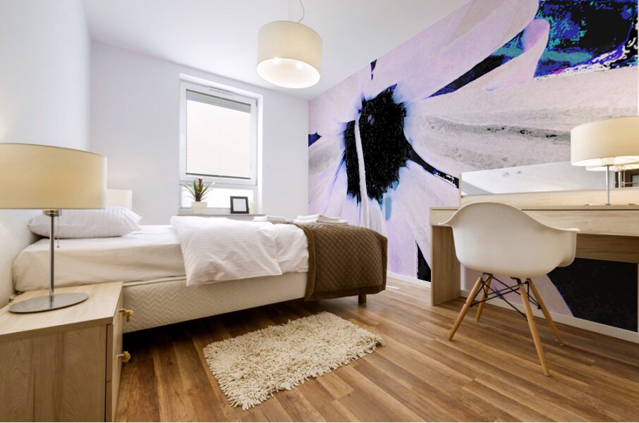 Abstract Daisy Flower in White Mural print