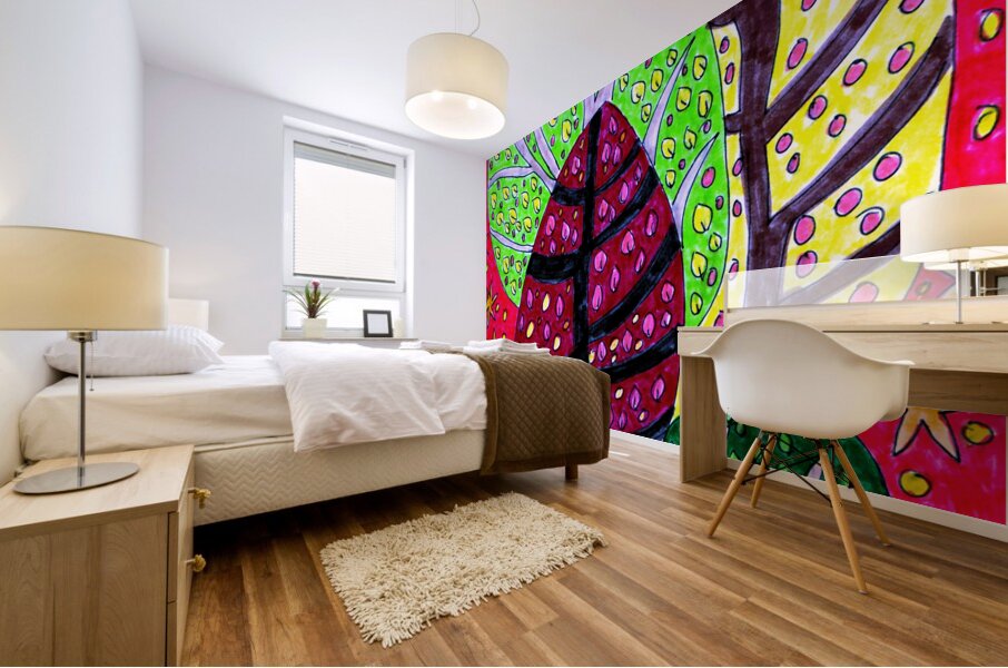 Five Abstract Doodle Trees Mural print