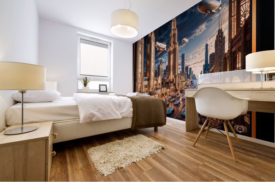 Retro-Futuristic Cityscape Of The 2253 Chicago Worlds Fair Captivating AI Concept Art by Xzendor7 Mural print