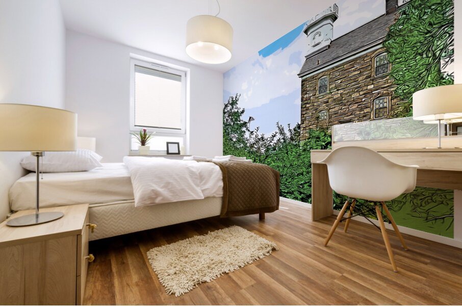 Great Captain Island Lighthouse on Hilltop in Connecticut - Illus. Mural print