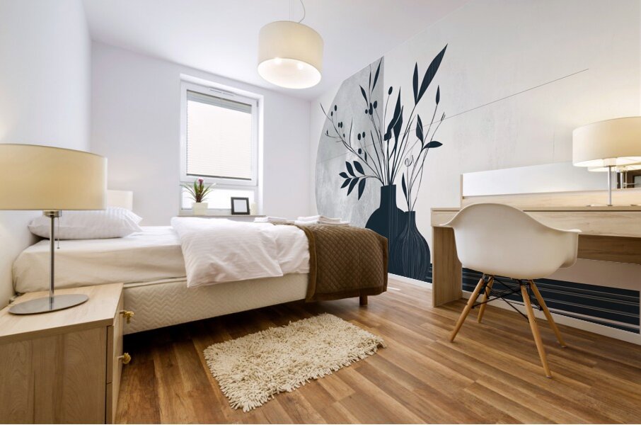 Flower Vase Black and White Mural print