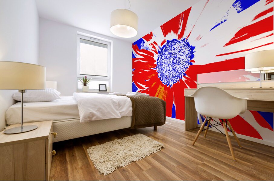 Red White and Blue Daisy on a Navy Abstract Background Mural print