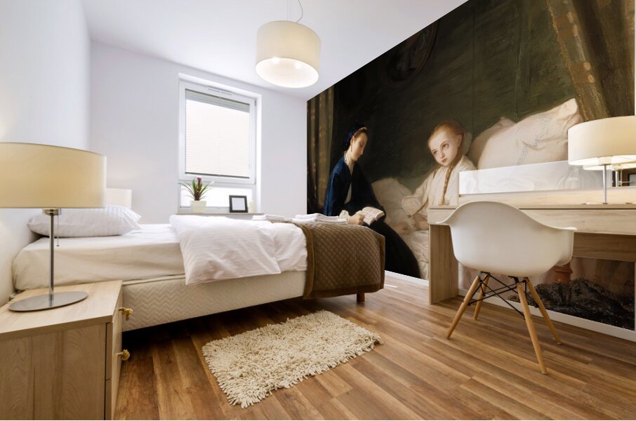 Mother Reading To Her Sick Child [1859–1862] by Ida Silfverberg [1834–1899] Mural print