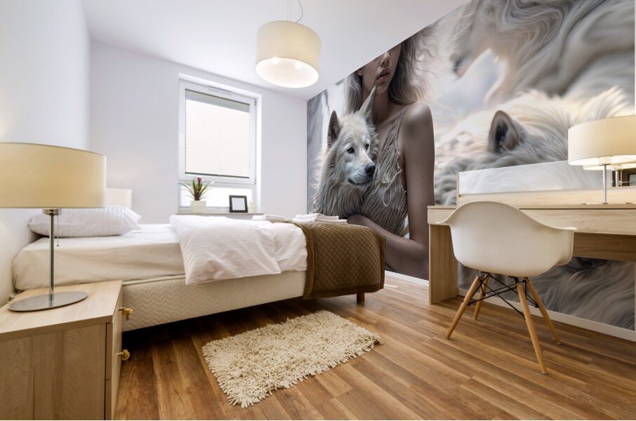 Woman and Wolves  Mural print