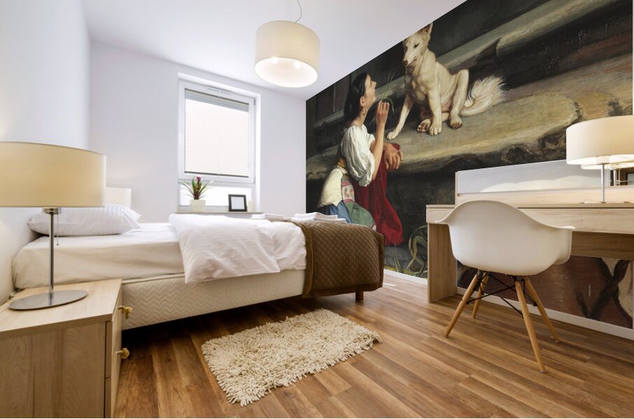 Ung Italienerinde. Der leger med en Hund [1872] by Axel Helsted [1847–1907] Mural print