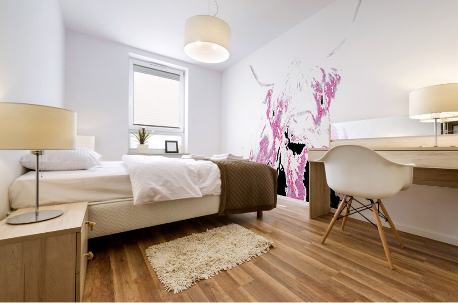 Abstract Pink Minimalist Highland Cow Mural print