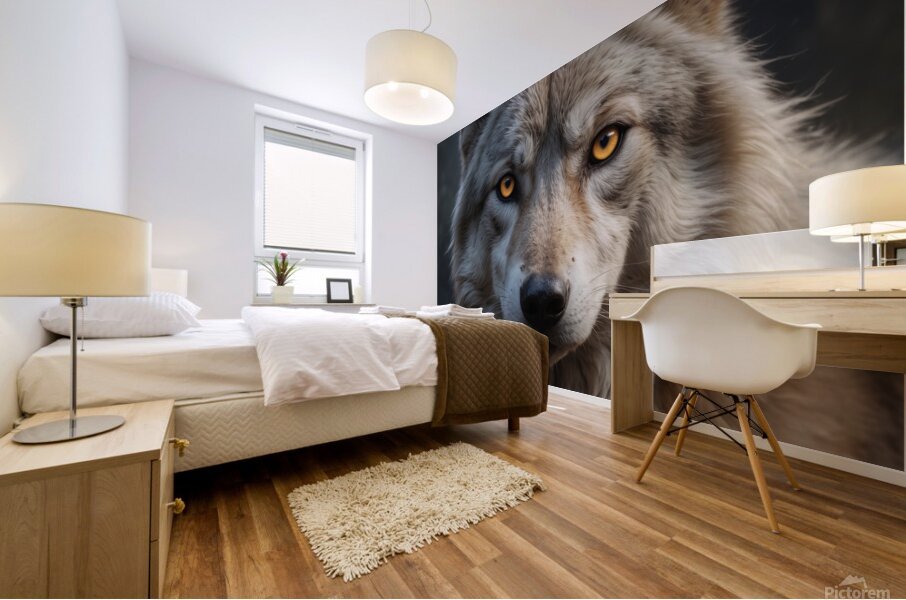 Majestic Wolf Portrait with Golden Eyes Mural print