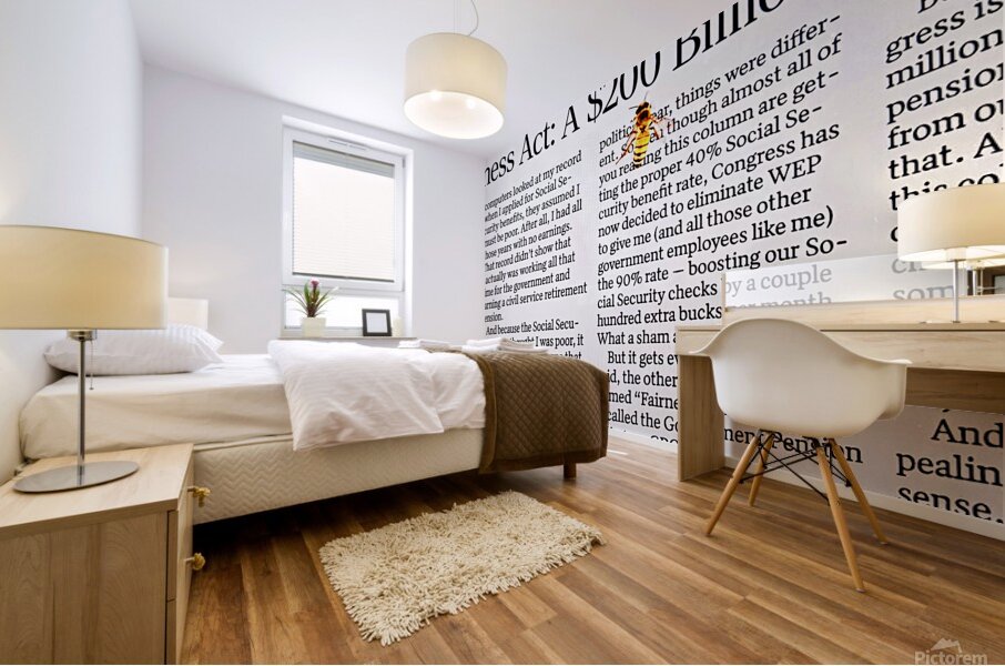 Bee on newspaper text Mural print