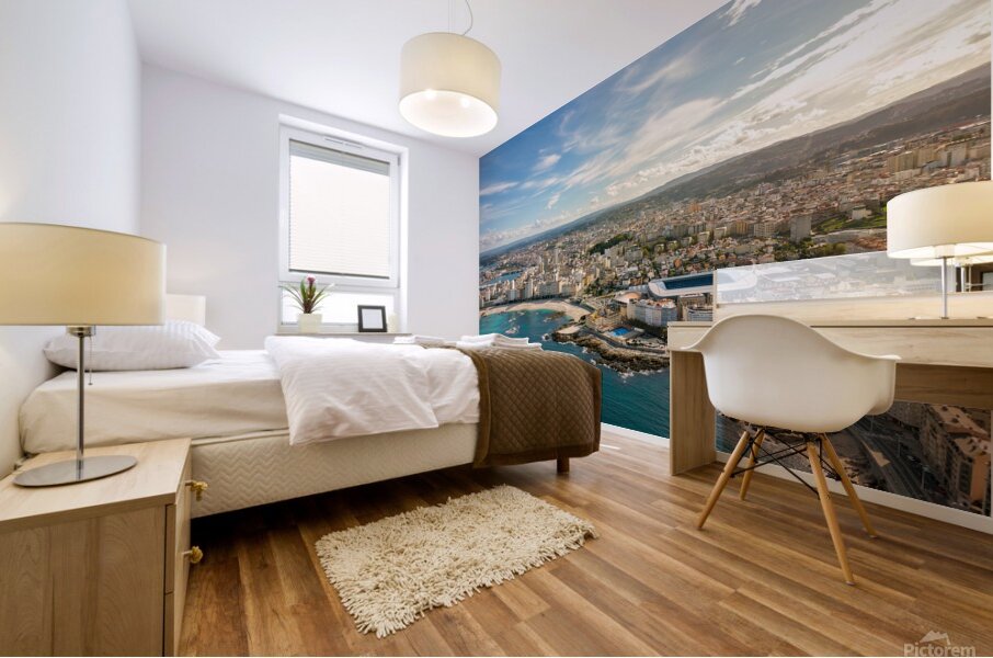 A Coruna city aerial perspective. Old historic center of the city.  Mural print