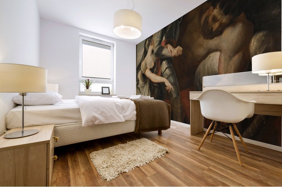 Hüon Rescuing Angela From The Giant Angulaffer. From Wieland’s Oberon by Henry Fuseli [1741–1825] Mural print