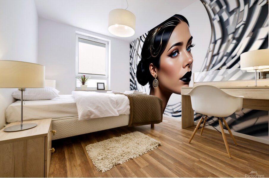 Art Nouveau Futuriste : Femme aux Rayures Dorees Mural print