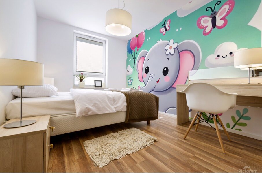 A cute cartoon elephant Mural print