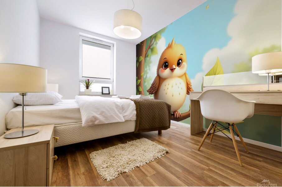 Flux Dev Draw a cute little bird with soft feathe Mural print