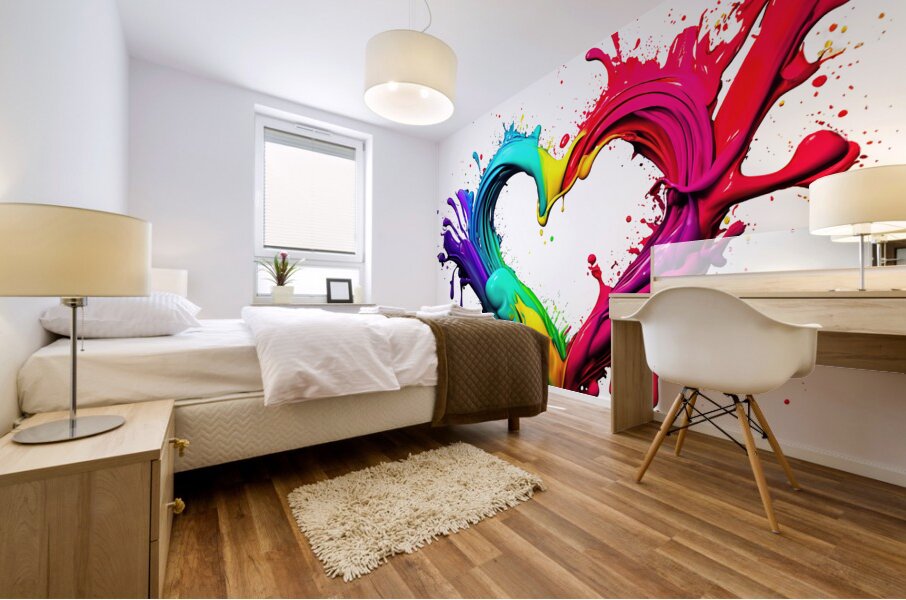 splash from rainbow colors paint in heart shape love Mural print