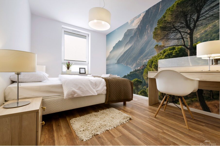 Majestic Coastal Mountains and Serene Sea Mural print