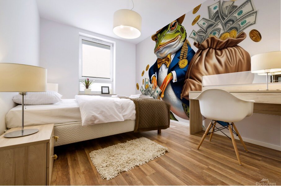 A whimsically adorned frog sporting a grandiose g Mural print