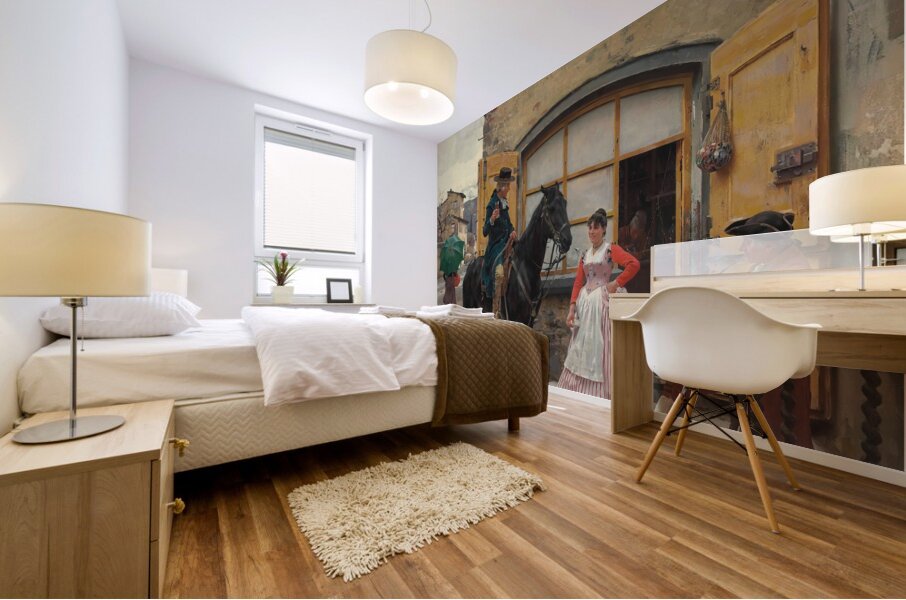 Stopping for a Drink [1888] by Raffaello Sorbi [1844–1931] Mural print