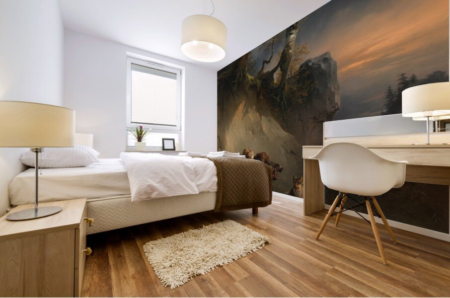 Ein von Wölfen angefallener Eber [around 1846] by Friedrich August Matthias Gauermann [1807–1862] Mural print