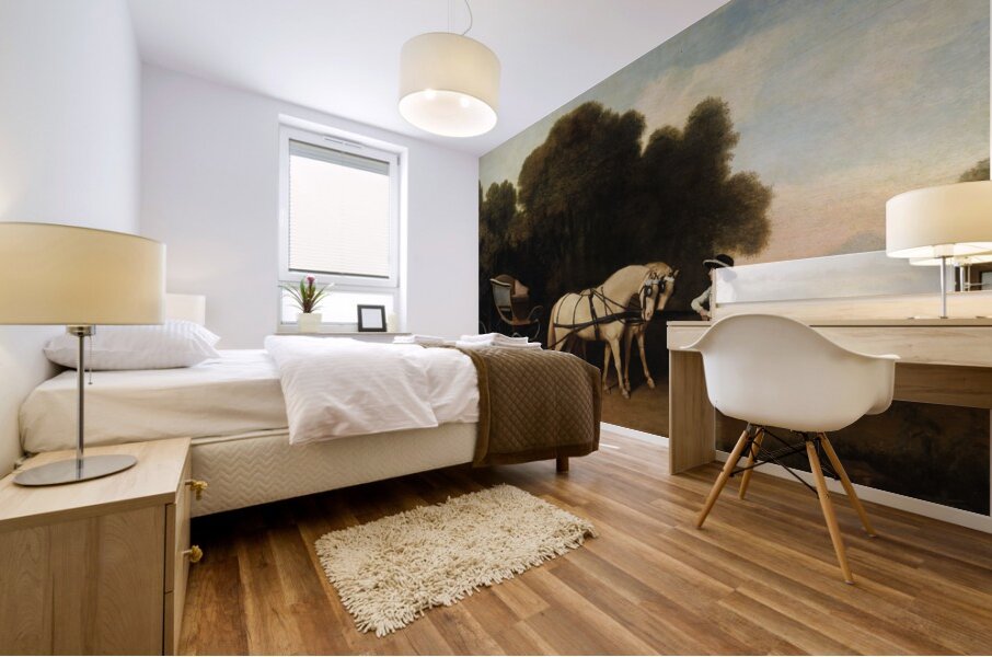 Phaeton with a pair of cream ponies and a stable–lad [between 1780 and 1784] by George Stubbs [1724–1806] Mural print