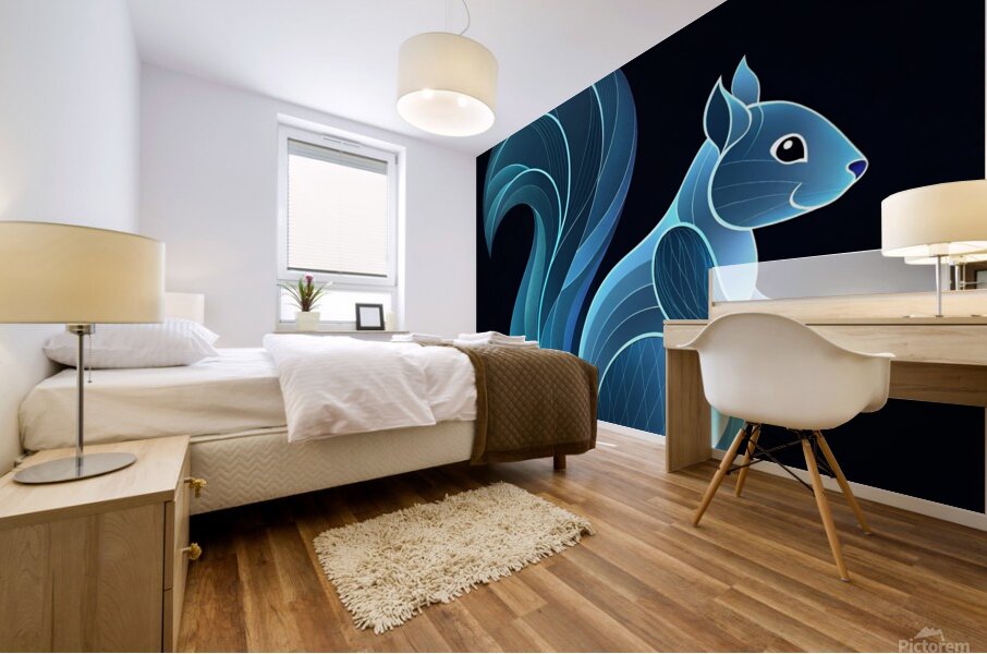 Celestial Squirrel: A Futuristic Dance of Light and Mystery Mural print