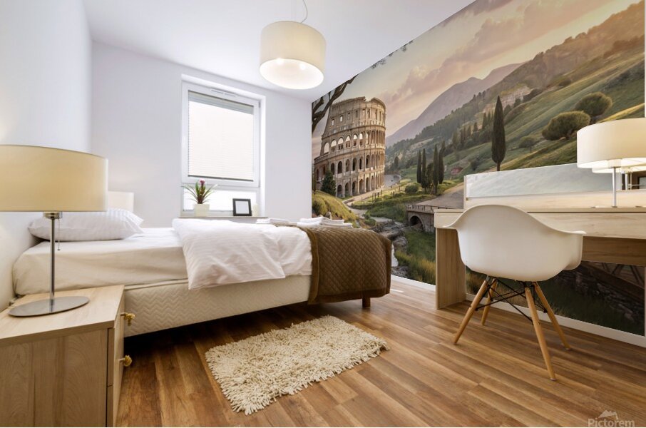 Colosseum in Rome Canvas Print or Wall Clock - Hyper-Realistic 3D Art with Golden Hour Glow Mural print