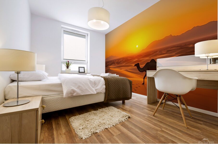  Camel walking on the sand Mural print