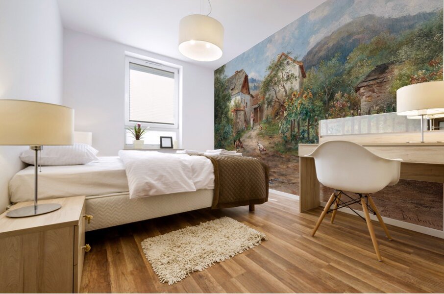 A Rustic Garden in Blossom in the Countryside. By Emil Barbarini [1855–1933] Mural print