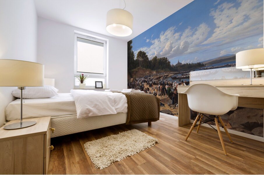 Church–Goers Arriving By Boat At The Parish Church Of Leksand On Siljan Lake. Sweden [1853] by Wilhelm Marstrand [1810–1873] Mural print