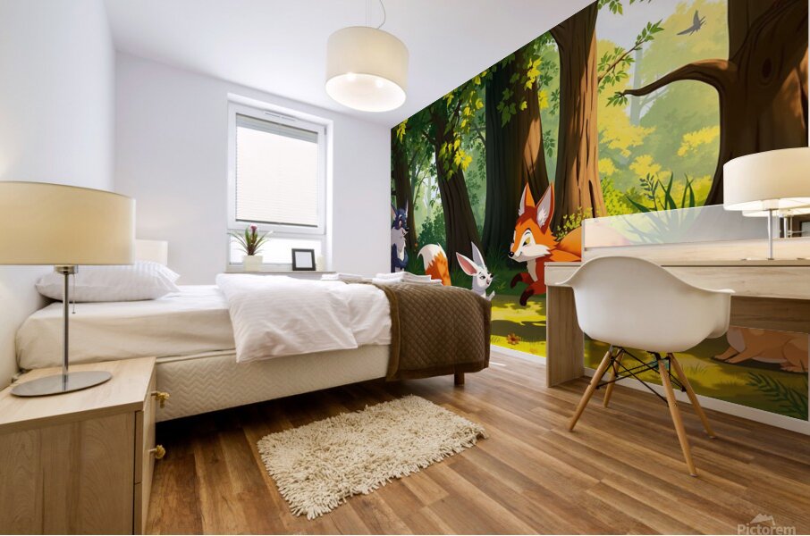 Collection of cute jungle animals Mural print