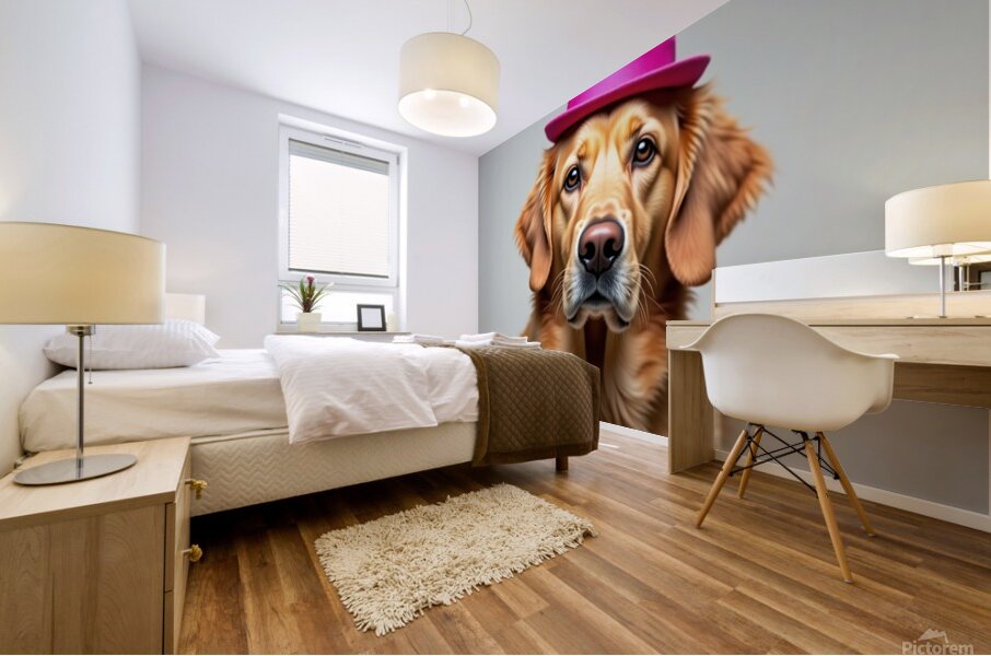 A golden retriever clearly not thrilled Mural print