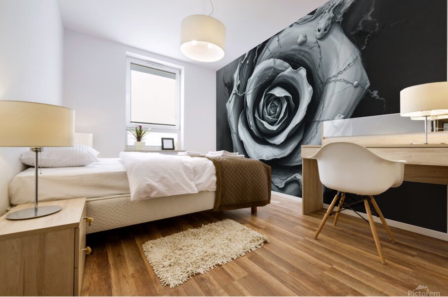 Surreal Monochrome Rose – Dark Abstract Fantasy Art Mural print