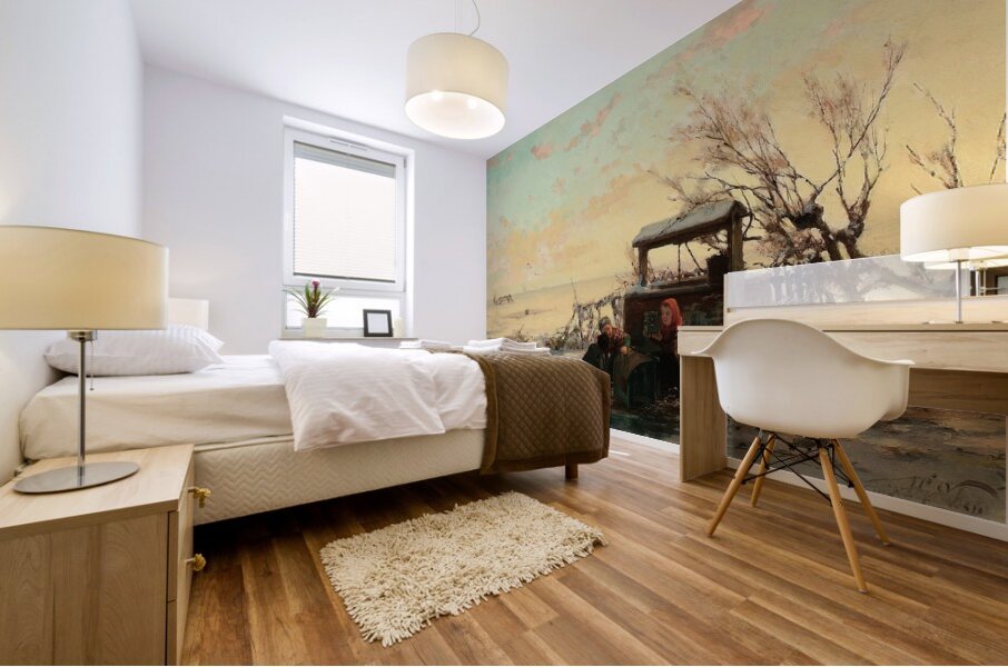 Winter Farm Scene [1881] by Henri Van Seben [1825–1913] Mural print