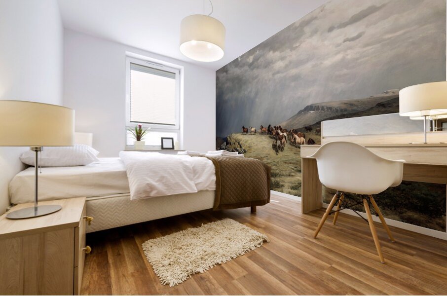 Horses in the Mountains [1889] by Peter Nicolai Arbo [1831–1892] Mural print