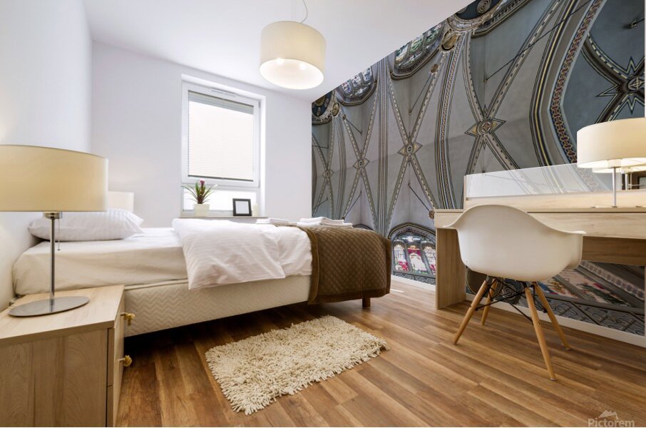 The ornate arched ceiling of the Cathedral of Saint Helena in Helena Montana USA Mural print