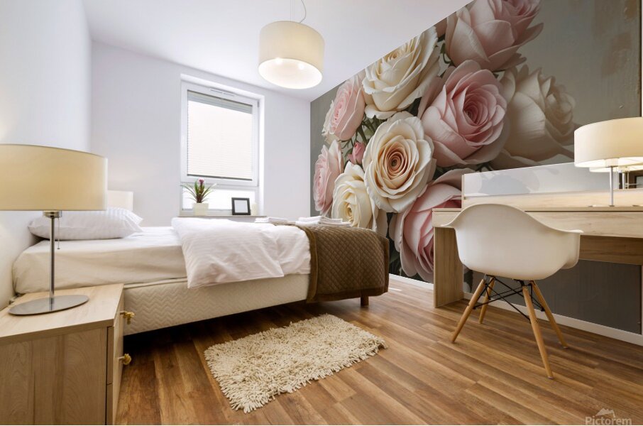 Elegant Bouquet of Pink and Cream Roses – Romantic Floral Arrangement Mural print